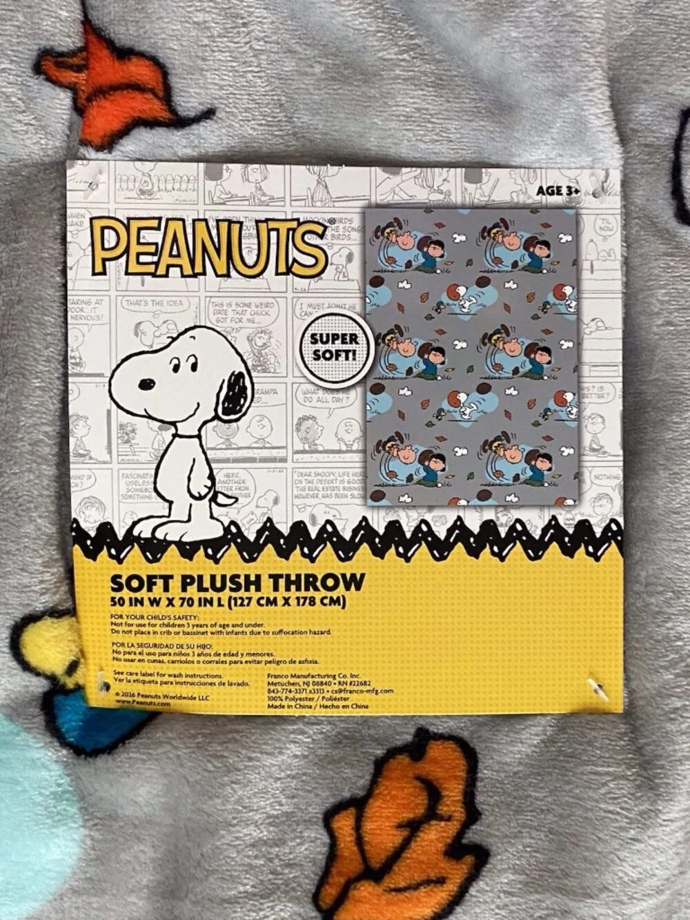 Peanuts Snoopy Charlie Brown Lucy Woodstock Fall Football Throw Blanket 50”x70”
